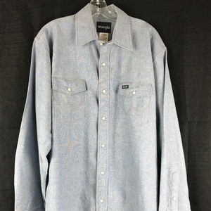 Wrangler Mens Western Blue Shirt Long Sleeve XL